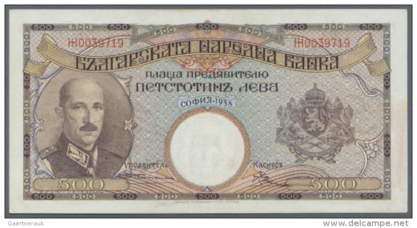 Bulgaria: 500 Leva 1938 P. 55, Only Light Center Fold And Light Handling In Paper, No Holes Or Tears, Paper With... - Bulgarije