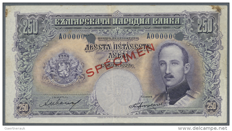 Bulgaria: 250 Leva 1929 SPECIMEN P. 51s, Rare Note With Red Specimen Overprint, Zero Serial Numbers And Bank... - Bulgaria