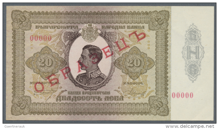 Bulgaria: 20 Leva ND(1928) Specimen P. 49Aas, Rare Note With Red Specimen Overprint On Front, Zero Serial Numbers,... - Bulgaria