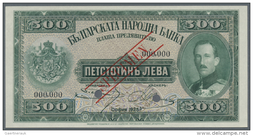 Bulgaria: 500 Leva 1925 SPECIMEN P. 47s, Rare Note With Red Specimen Overprint On Front And Back Side, Bank... - Bulgarije