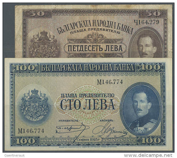 Bulgaria: Set Of 2 Notes Containing 50 Leva 1925 P. 45 In Used Condition Wthout Holes Or Tears (in Condition F) And... - Bulgaria