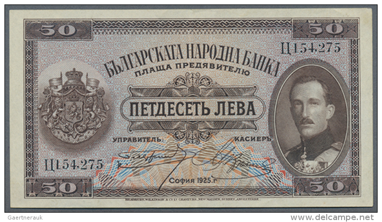 Bulgaria: 50 Leva 1925, P.45, Very Nice Looking Note, Only A View Minor Stains, Soft Vertical Folds And Some Small... - Bulgaria