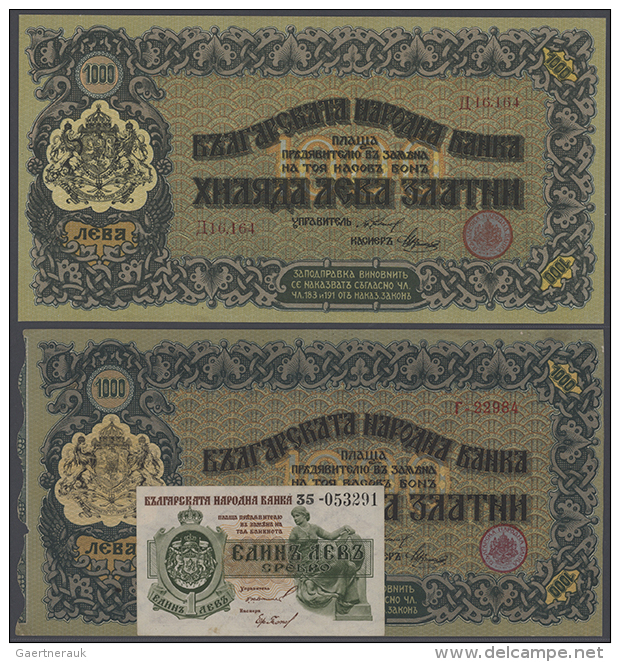 Bulgaria: Very Interesting Set With 3 Notes, Containing 1 Silver Lev 1920, P.30 In Nearly Perfect Condition With... - Bulgaria