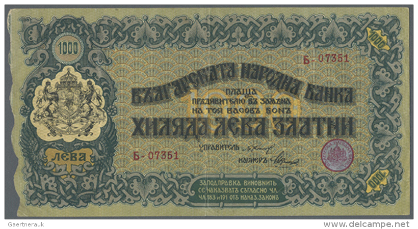 Bulgaria: 1000 Leva ND(1918) P. 26, Vertical And Horizontal Fold, Handling In Paper, No Holes Or Tears, Still... - Bulgaria