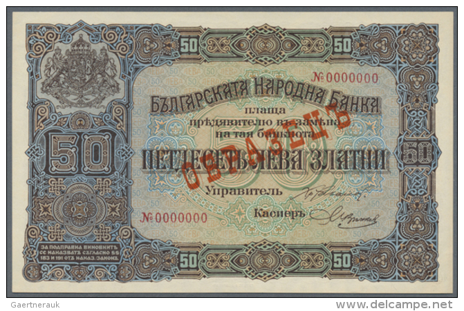 Bulgaria: 50 Leva ND(1917) SPECIMEN P. 24as, Rare Note With Red Specimen Overprint On Front And Back, Zero Serial... - Bulgaria