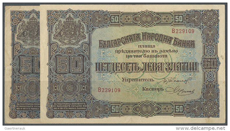 Bulgaria: Set Of 2 Notes 50 Leva ND(1917) P. 24, Both Folded But One Of Them More Used Than The Other. So We Have... - Bulgaria