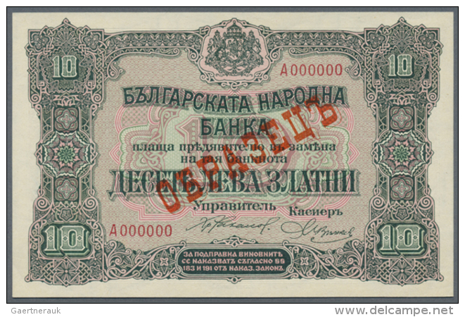 Bulgaria: 10 Leva ND(1917) Specimen P. 22s, Rare Banknote With Specimen Overprint On Front, Zero Serial Numbers,... - Bulgaria