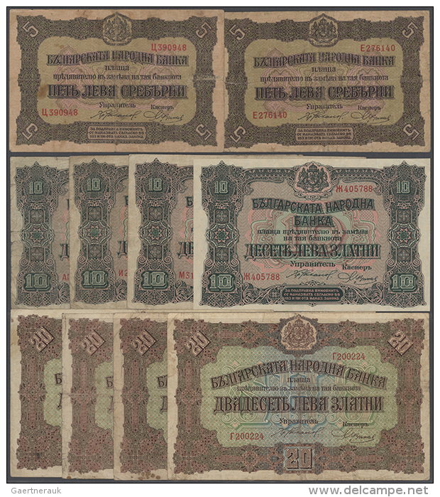 Bulgaria: Set With 13 Banknotes Series ND(1917), Containing 2 X 5 Silver Leva, 4 X 10 Gold Leva And 4 X 20 Gold... - Bulgaria