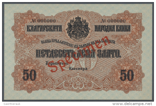 Bulgaria: 50 Leva Zlato ND(1916) Gold Issue SPECIMEN P. 19s, Rarely Seen On The Market With Zero Serial Numbers And... - Bulgarije