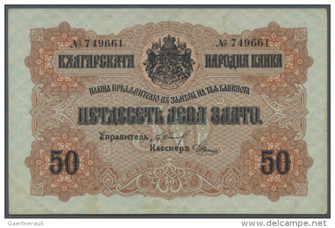 Bulgaria: 50 Leva Zlato ND(1916) Gold Issue P. 19, Center Fold And Handling In Paper, No Holes Or Tears, Still... - Bulgaria