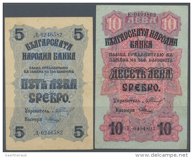 Bulgaria: Set Of 2 Notes Containing 5 And 10 Leva ND(1916) Silver Issue, Both With Folds But Without Holes Or... - Bulgarije