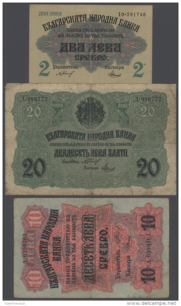 Bulgaria: Set With 10 Banknotes Series ND(1916), Containing 2, 10 Silver Leva, 20 Gold Leva And 7 X 100 Gold Leva... - Bulgarije
