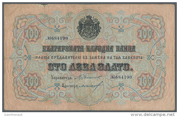 Bulgaria: 100 Leva ND(1906) P. 11c, Used With Several Folds, A Small Damage At Upper Left But No Holes, Still... - Bulgarije
