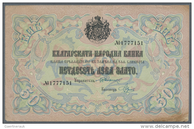 Bulgaria: 50 Leva ND(1907) P. 10d, Folds And Creases In Paper, A Small Hole At Lower Left, Staining At Lower Right... - Bulgarije