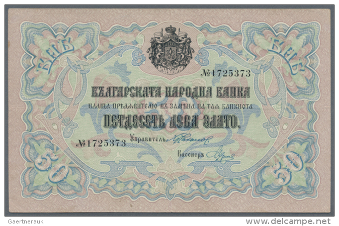 Bulgaria: 50 Leva ND(1907) P. 10, 3 Vertical Folds But No Holes Or Tears, Strong Paper And Nice Colors, Condition:... - Bulgaria