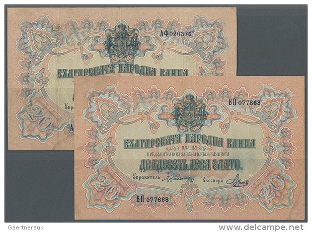 Bulgaria: Set Of 2 Notes 20 Leva ND(1904) P. 9f, 9h, Both Notes Used, The First One With Vertical And Horizontal... - Bulgaria