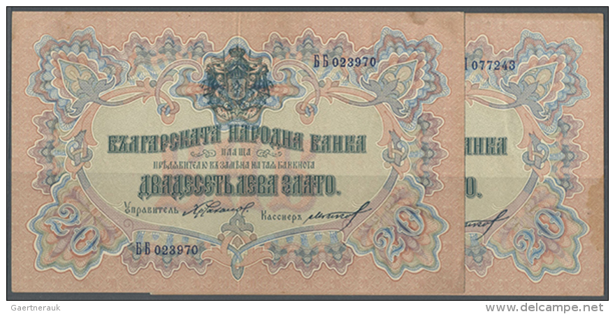 Bulgaria: Set Of 2 Notes 20 Leva ND(1904) P. 9e, Both Notes Used With Center Fold, And Light Staining At Upper... - Bulgaria