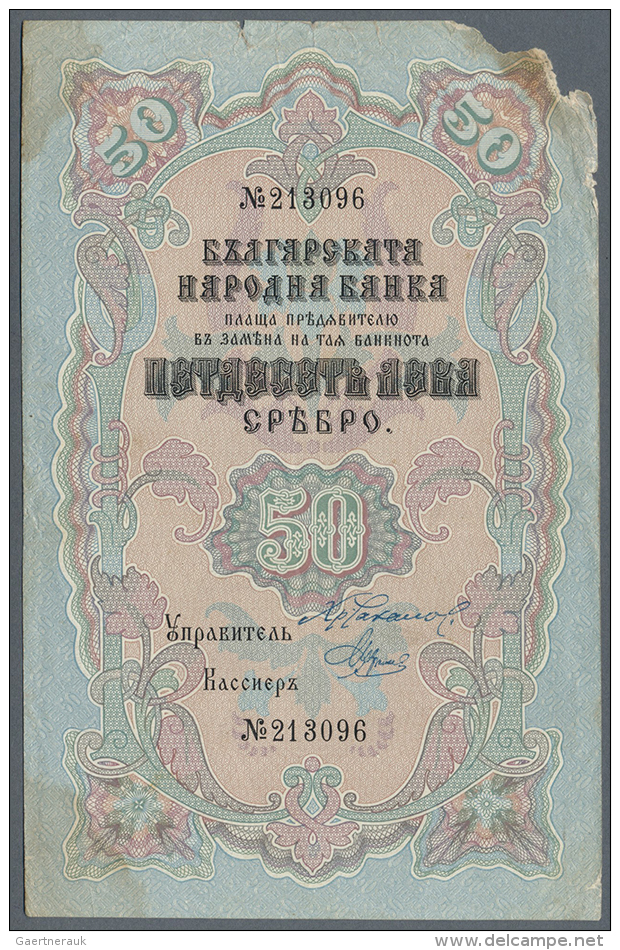 Bulgaria: 50 Leva ND(1904) P. 4b, Used With Light Folds And A Missing Edge At Upper Right As Well As Light Staining... - Bulgarije