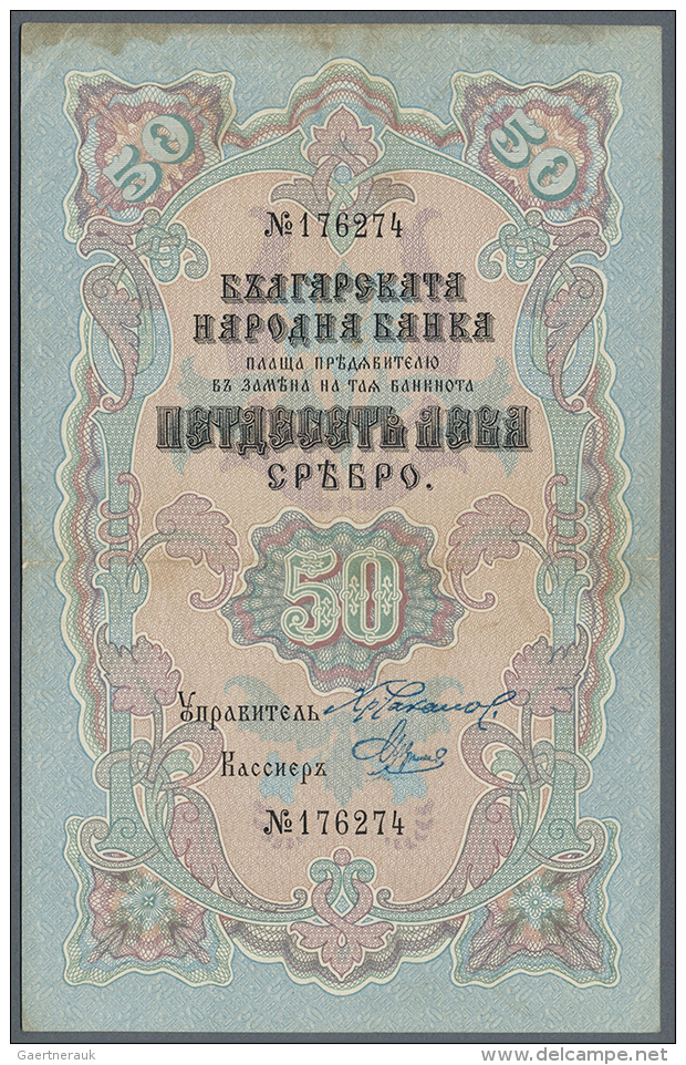 Bulgaria: 50 Leva Srebro ND(1904) P. 4b, Used With Only One Vertical Fold, Staining At Upper Border But No Holes Or... - Bulgaria