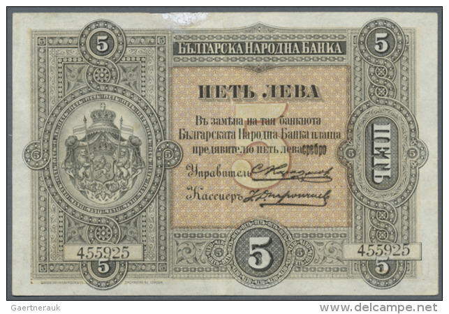 Bulgaria: 5 Leva ND(1899) P. A6, Used With Center Fold, Small Repair At Upper Left, Probably Pressed But Still... - Bulgaria