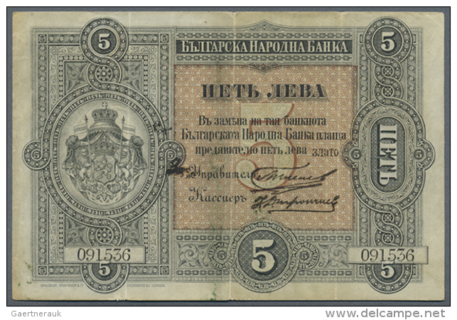 Bulgaria: 5 Gold Leva ND(1890), P.A4, Very Nice Looking Banknote In Great Original Shape, Some Vertical Folds,... - Bulgaria