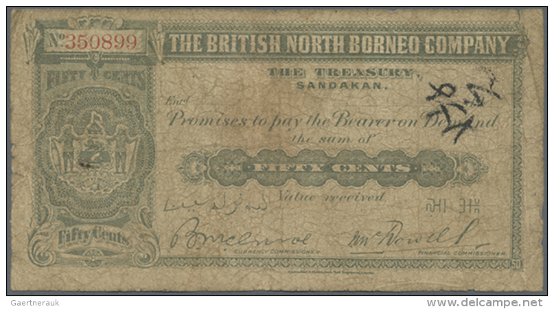 British North Borneo: 50 Cents 19xx (not Written Or Not Readable) P. 14, Stonger Used With Several Folds And... - Malaysia