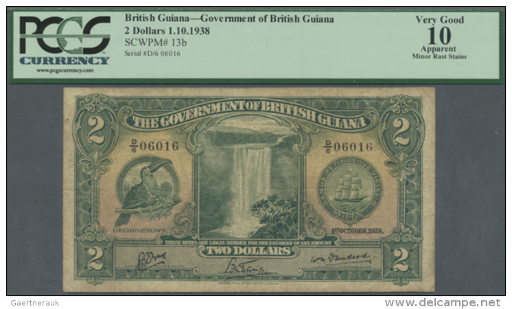British Guiana: 2 Dollars 1938 P. 13b, A Rare And Searched-for Banknote, PCGS Graded Very Good 10, Apparent Minor... - Guyana