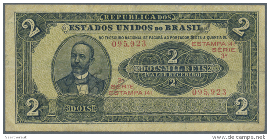 Brazil: 2 Mil Reis ND P. 16, Light Horizontal Fold, Light Handling In Paper Which Is Still Stong, Stainings On... - Brazilië