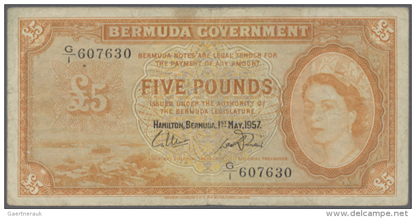 Bermuda: 5 Pounds 1957 P. 21, Used With Folds And Creases, Stained Paper But No Holes Or Tears, Still Strong Paper... - Bermudas