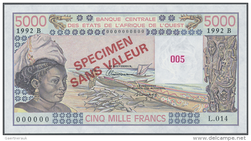 Benin: 5000 Francs 1992 Specimen P. 208Bs (W.A.S.) In Condition: UNC. (D) - Benin