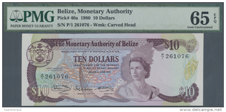 Belize: 10 Dollars 1980 P. 40a, PMG Graded 65 Gem UNC EPQ (R) - Belize