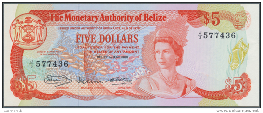 Belize: 5 Dollars 1980, P.39 In Fantastic Condition, Just A Tiny Dint At Right Border, Otherwise Perfect. Hard To... - Belize