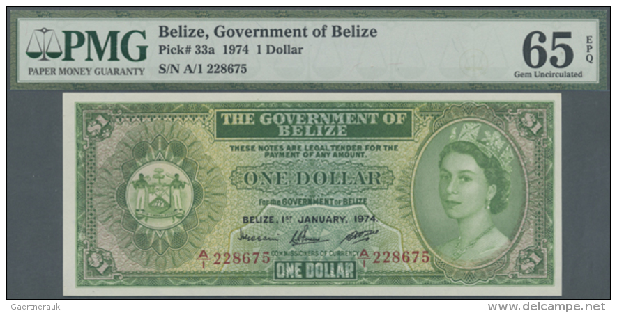 Belize: 1 Dollar 1974 P. 33a, PMG Graded 65 Gem Unc EPQ (R) - Belize