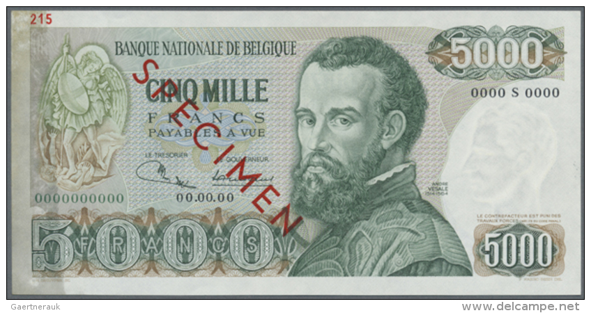 Belgium: 5000 Francs 1971-77 SPECIMEN, P.137s, Minor Creases In The Paper And Traces Of Glue At Left Border.... - Other & Unclassified