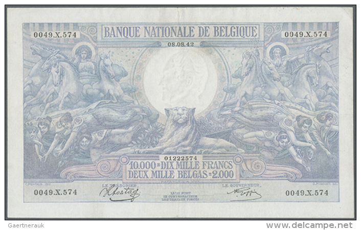 Belgium: 10.000 Francs 1942 P. 105, Exceptional Condition For This Type Of Note, Very Bright Paper And Nice Colors,... - Other & Unclassified