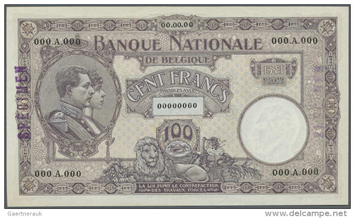 Belgium: 100 Francs ND SPECIMEN P. 95s, Rare Banknote, Zero Serial Numbers, Specimen Stamped On Front And Back, No... - Andere & Zonder Classificatie