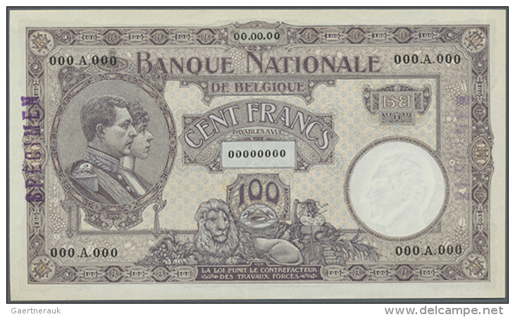 Belgium: 100 Francs ND SPECIMEN P. 95s, Rare Banknote, Zero Serial Numbers, Specimen Stamped On Front And Back, No... - Other & Unclassified