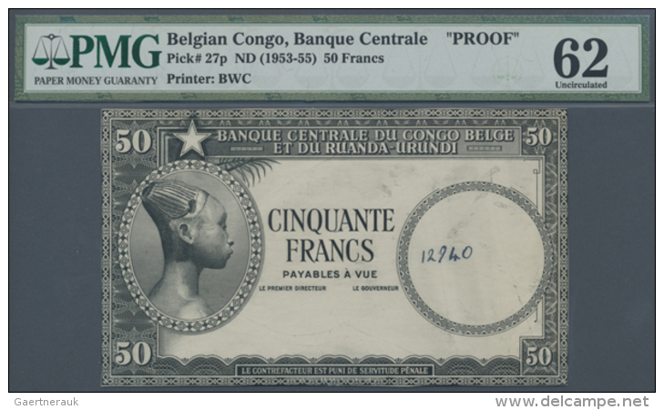 Belgian Congo: Set Of 2 PROOF Notes For A 50 Francs Note ND(1953-55) P. 27(p), Front And Back Serperatly Printed In... - Unclassified