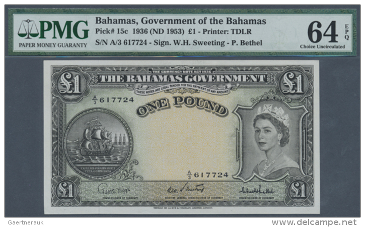 Bahamas: 1 Pound ND(1953) P. 15c, PMG Graded 64 Choice UNC EPQ. (R) - Bahama's