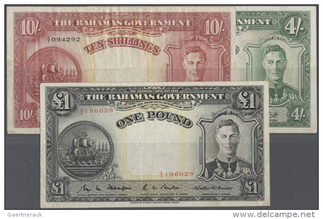 Bahamas: Set Of 3 Notes Containing 4 Shillings 1936 P. 9c (VF), 10 Shillings 1936 P. 10b (F+) And 1 Pounc 1936 P.... - Bahama's