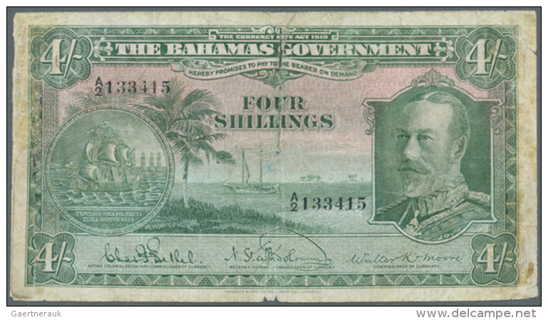 Bahamas: 4 Shillings ND(1930) P. 5, Stronger Used With Lots Of Handling, Borders A Bit More Worn, Very Strong... - Bahamas