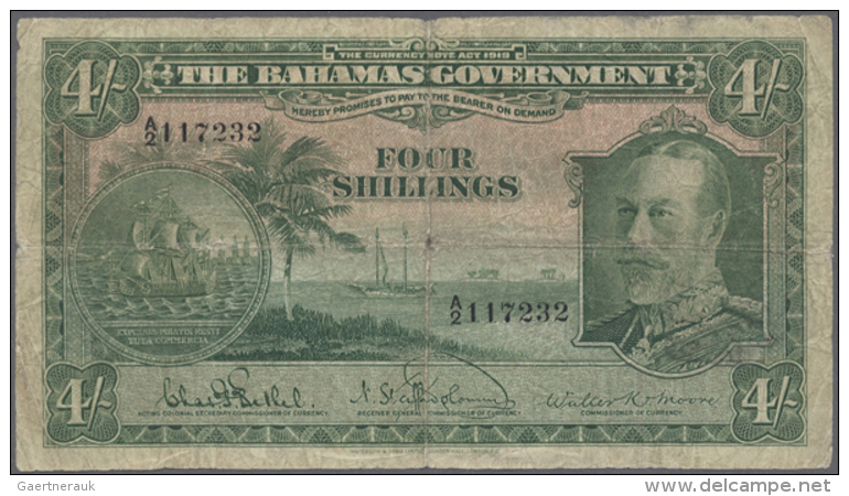 Bahamas: 4 Shillings L.1919 P. 5 KGV Portrait, Seldom Offered Note, Used With Folds And Strong Center And... - Bahamas