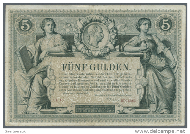 Austria: 5 Gulden 1881 P. A154, Used With Folds And Light Staining In Paper But Without Holes Or Tears, Still Very... - Austria