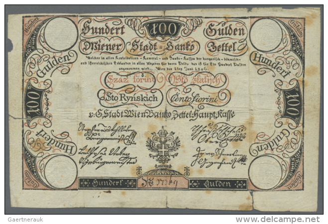Austria: Wiener Satdt Banco Zettel 100 Gulden 1806, P.A42, Nice Condition For The Age Of The Note, Several Small... - Autriche
