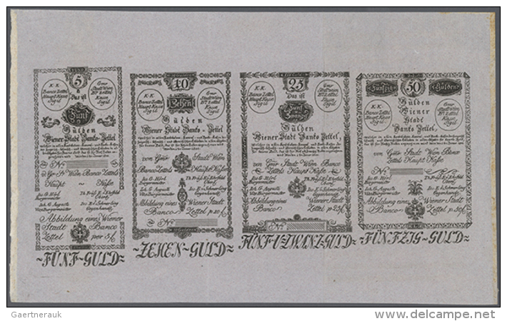Austria: Uncut Sheet Of 7 FORMULAR Notes Containing 5, 10, 25, 50, 100, 500 And 1000 Gulden 1800 P. A31-A37... - Oostenrijk