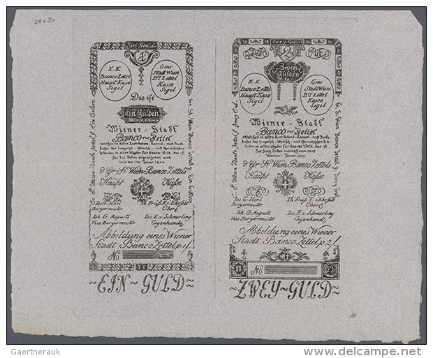 Austria: Uncut Sheet Of 2 Formular Notes 1 And 2 Gulden 1800 P. A29-A30 Formular With One Horizontal Fold,... - Oostenrijk