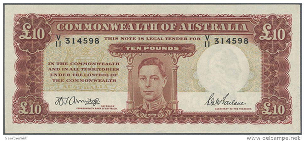 Australia: 10 Pounds 1943 KGV Portrait Rennick 59, Signed Armitage-McFarlane, Pressed, Light Center Fold And A... - Other & Unclassified