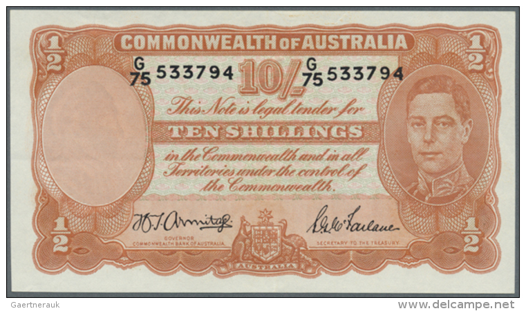 Australia: Set Of 2 CONSECUTIVE Banknotes 10 Shillings 1942 KGIV, Rarely Seen As Consecutive Notes, Signed... - Andere & Zonder Classificatie