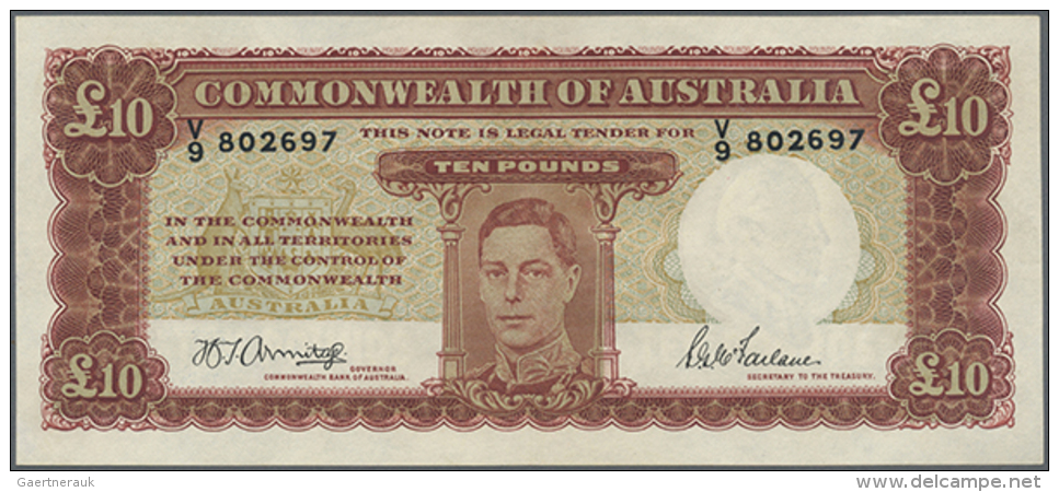 Australia: Set Of 2 CONSECUTIVE 10 Pounds ND(1940-52) Portrait KGV, Signatures Armitage-McFarlane, Great Rarity As... - Andere & Zonder Classificatie