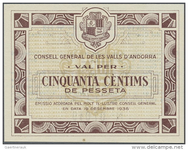 Andorra: 50 Centimes 1936, P.5 In Nearly Perfect Condition, Just A Tiny Spot At Lower Margin. Condition: AUNC (D) - Andorre